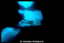 Two diwers in the cave.
Shot at 30 m depth by Veronika Matějková 